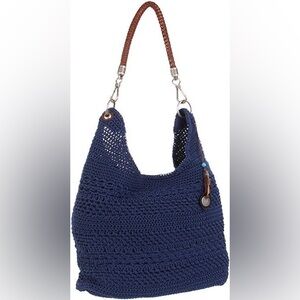 The Sak navy blue Bennet Crochet Bucket Hobo bag